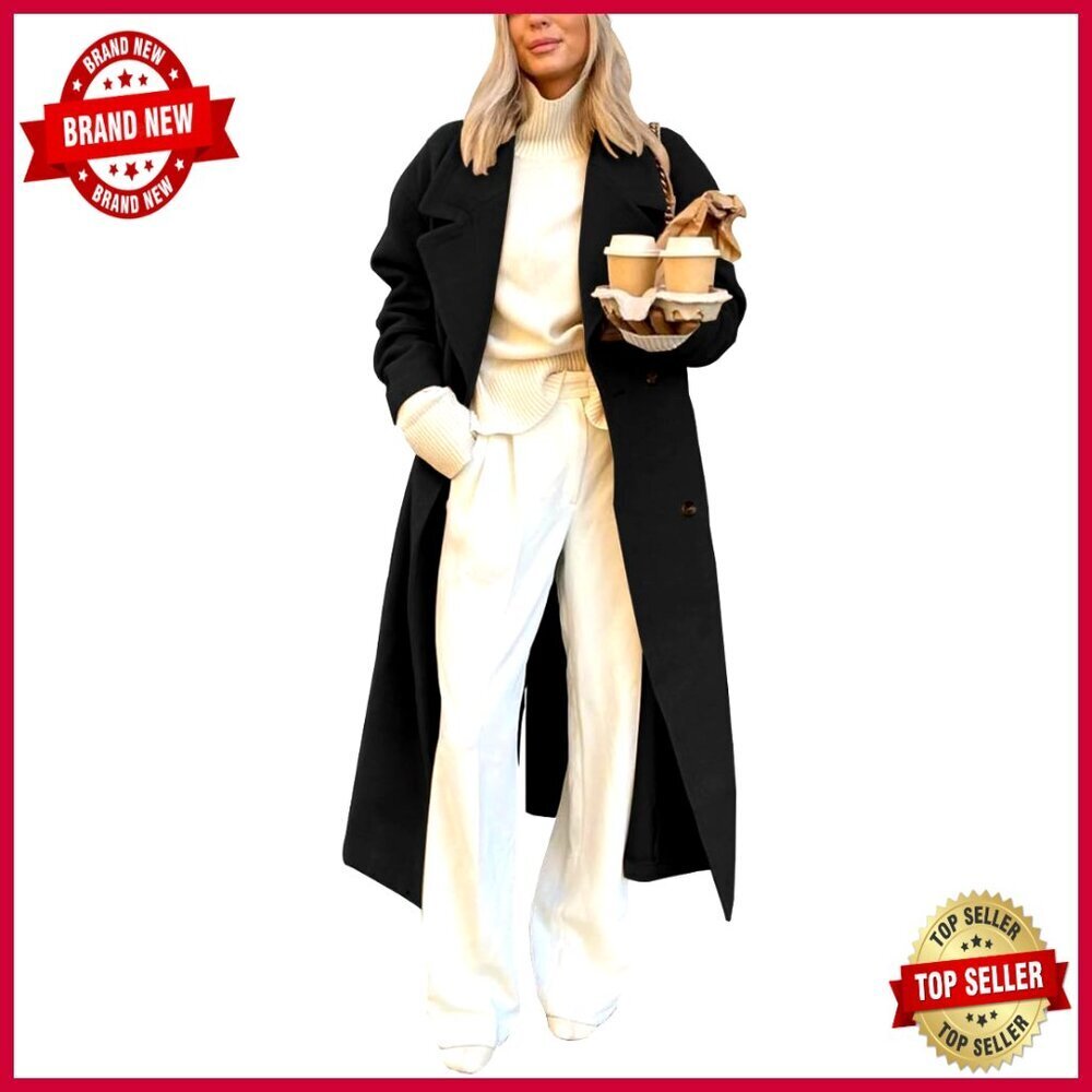 Oversized Wool Peacoat Long Below Knee Double Breasted Notch Lapel